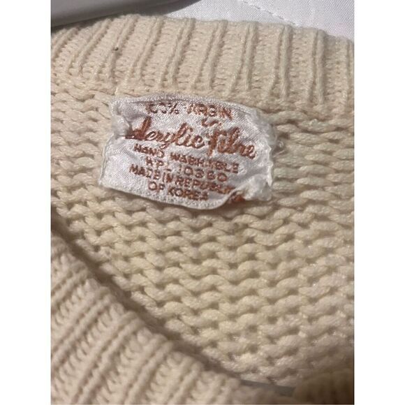 Virgin Acrylic Fiber sweater made in Korea crochet buttons size medium cream - Picture 9 of 11